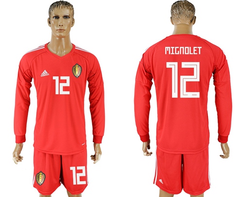 Belgium #12 Mignolet Red Long Sleeves Goalkeeper Soccer Country Jersey